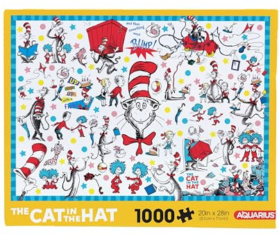 AQUARIUS Cat in The Hat Puzzle (1000 Piece Jigsaw Puzzle) - Officially Licensed Dr. Seuss Merchandise & Collectibles - Glare Free - Precision Fit - 20 x 28 Inches