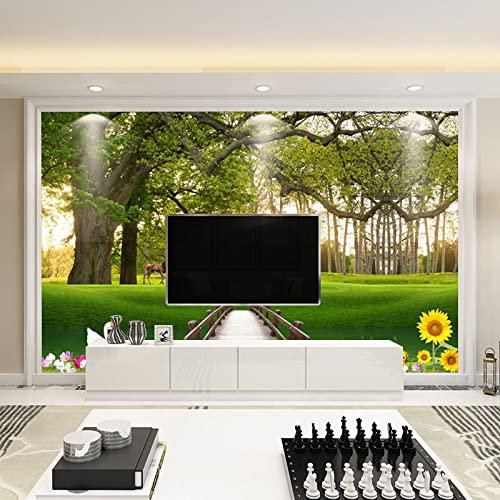 XAONUO Selbstklebendes Wandbild 250X175Cm 3D Wandtattoo Wandsticker Schlafzimmer Grün Pflanzen Bäume Rasen Wanddeko Wandaufkleber Wohnzimmer Tapete Wasserdichtes Pvc Wandbild Hintergrund