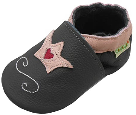SAYOYO Baby Krone Lauflernschuhe Leder Weiche Sohle Baby Mädchen Jungen Kugelsicherer Krippe Enfants Schuhe 21/22 EU (12-18) L Monate, Grau