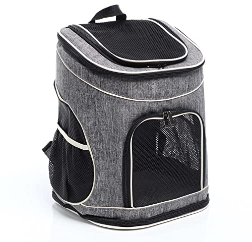 Fudajo Hunderucksack 32x27x40 cm für Welpen, Katzen und andere Haustiere bis 6 kg, Faltbare Transporttasche für Reisen, Schwarz und grau