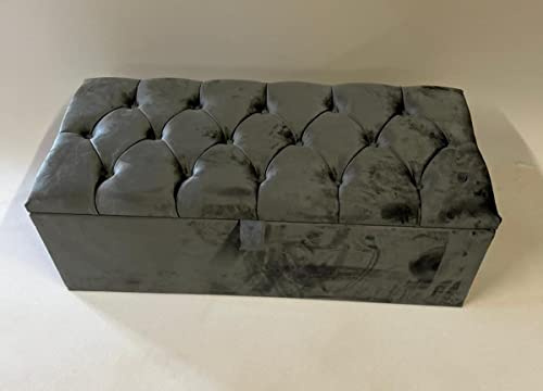 Furnishion Upholstered Ottoman Storage Box in Dark Grey Plush Velvet - Large Blanket Box with Tufted Design for Extra Seating and Stylish Storage Solution (Dark Grey Plush Velvet)