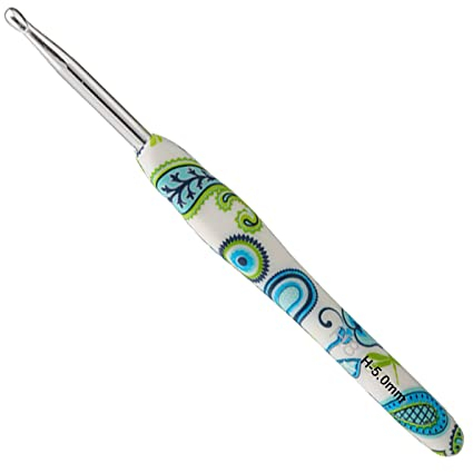 Coopay Häkelnadel 5,0 mm, 1 Stück Ergonomisch Häkelnadeln mit Solide Metall Häkeln und Gummigriff, Häkelnadeln Griff mit Schön Blume für Anfänger, Bequem TPR Griff Hakennadel für Arthritische Hände