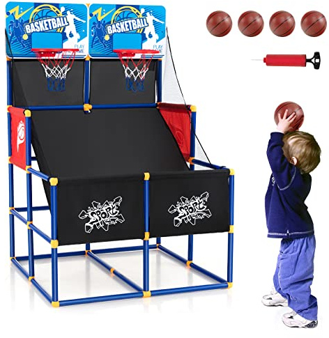 GOPLUS Basketball-Arcade-Spiel für Kinder, Basketball-Schießstand mit 2 Körben, 4 Basketbällen & Ballpumpe, Basketballspiel-Set für Jungen und Mädchen ab 3 Jahren