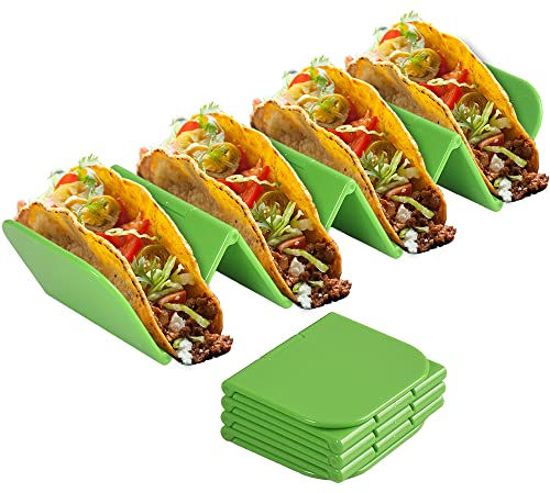Cozihom Soportes plegables para tacos blandos y duros, soporte para tacos con capacidad para hasta 3 o 4 tacos, soporte de plástico para bandeja de tacos, ahorro de espacio, sin BPA, apto para
