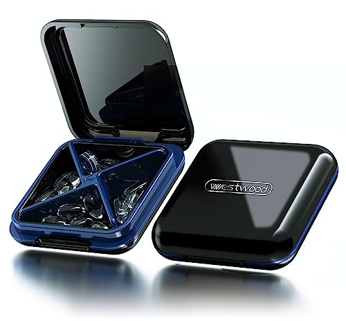 Tablettenbox Pillendose Medikamentenbox, 4 Fächer Pillendose Klein Tablettendose, Klein, Wasserdicht und Feuchtigkeitsbeständig, Geeignet für Handgepäck und Reisen (Schwarz)