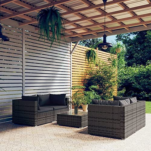 Festnight Lounge Gartenmöbel Set Rattan 5 Teilig Gartenlounge Set Rattan Ecklounge Gartensofa Grau und Anthrazit Balkonlounge Loungemöbel Terrasse Ecksofa Lounge Sitzgruppe Gartenlounge Set Type-24