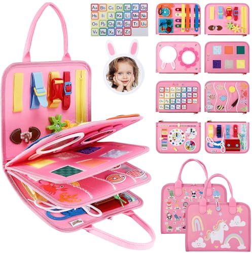 JHkim Busy Board Deutsch Montessori Spielzeug ab 1 2 3 4 Jahre, Jungen & Mädchen, Kinder Sensorik Geschenk, Activity Board Lernspielzeug, Motorikspielzeug für Reise Auto & Flugzeug