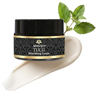 SpaVed Tulsi (Holy Basil) Face Cream 50g – Anti-Ageing Vegan Night Cream & Face Moisturiser with Shea Butter, Aloe Vera & Vitamin E | Supports Skin Barrier Hydration for Dry & Sensitive Skin