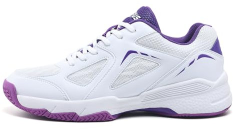 LEFUS Damen-Tennisschuhe - P601, rutschfest, gedämpft, stabilisierend, atmungsaktive Court-Schuhe(weiß_lila,39)