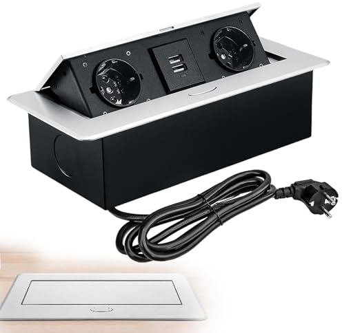 Vegena Prise Encastrable Plan De Travail, Multiprise Escamotable avec 2 Ports USB, Prise Plan De Travail Cuisine Bureau De Prise Pop-Up Caché pour Plan De Travail dans La Cuisine, Le Bureau