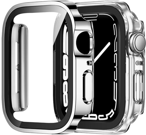 ZZDZZ 2 Stück Hülle Kompatibel mit Apple Watch Series 6 SE Series 5 Series 4 40mm Schutzhülle mit Glas Displayschutz, Ultradünne Hart PC Schutz Case für iWatch 40mm (Silber/Transparente)