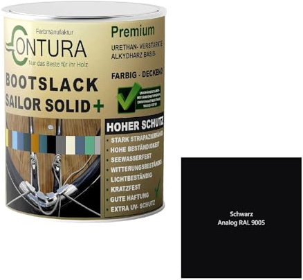 Contura Bootslack Farbig GLÄNZEND Yacht- Buntlack Metall Holz GFK Holzlack Boot Farblos (Schwarz - RAL9005 Analog, 2,5 Liter)