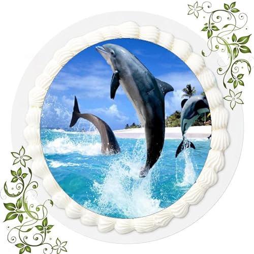 FONDANT Tortenbild, Zuckerbild mit Motiv, Essbares Foto für Torten, Tortenbild, Tortenaufleger Ø 20cm FONDANT Delphin Nr. 6095