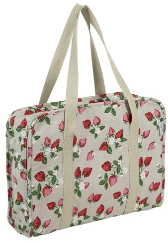 Hobby Gift Valigetta per progetti - Borsa portaoggetti per lavori a maglia, cucito, per lezioni e viaggi, 3 inserti in plastica per accessori e organizzazione - 100% cotone 34 x 28 x 12 cm - Fragole