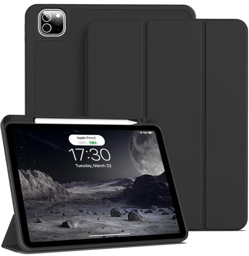 BQDIYOO Case for 11 inch iPad Pro 4th/3rd/2nd Generation 2022/2021/2020, with Pencil Holder, Trifold Stand Protective Case, Soft Slim TPU Back Cover, Auto Wake/Sleep, Black