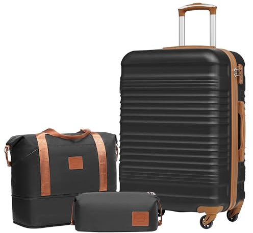 COOLIFE Suitcase Large, 24-Inch Luggage Sets 3 Piece Suitcase Set ABS Hard Shell, Trolley Carry On Suitcase with Expandable Travel Duffels Bag ＆ Toiletry Bag Included TSA Lock and 4 Spinner Wheels
