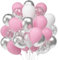 60 Luftballons Rosa Weiß Silber, 12in Silber Konfetti Latex Ballons, Pastell Rosa Weiß Luftballons, Metallic Silber Helium Balloons für Geburtstag Valentinstag Hochzeit Graduierung Feier Party