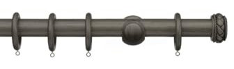 Integra Masterpiece Wooden Curtain Pole, 35mm Diameter Pole, Byzantine Finial, Standard Bracket, Complete Pole Kit, Pewter, 240 cm