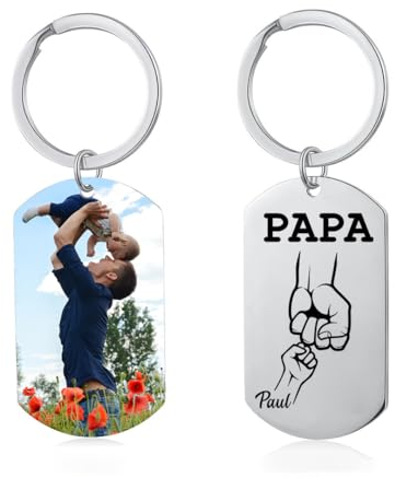 lorajewel Vatertagsgeschenk Schlüsselanhänger Personalisiert Schlüsselanhänger mit Foto Namen Edelstahl Geschenke für Papa Männer (PAPA-photo 1)