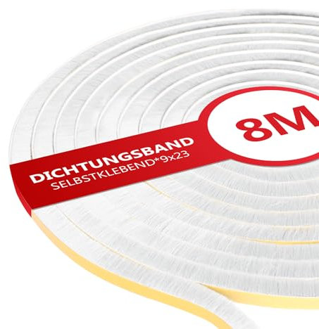 XEEINC 8m Burlete Cepillo Ventana Corredera, 9mm(W) x 23mm(D) Junta de Cepillo Autoadhesiva, Cortable Burlete Persiana Aislante Ventana, para Anti Frío, Ruido - Blanca