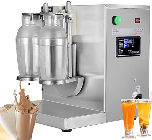 Máquina de batido, máquina automática de coctelera de té con leche, cabezal doble eléctrico de 360°, ajustable de 0 a 120 segundos, altura ajustable, para té de burbujas de 350 ml a 1000 ml, jugo, caf