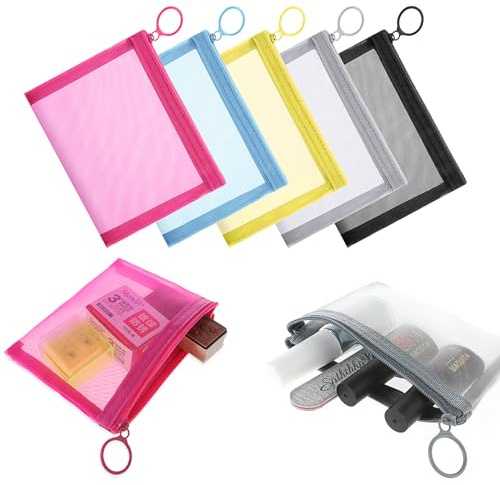 5 Stück Mini Netztaschen mit Reißverschluss Kleine Tasche Organizer | Mini Kosmetiktasche,Mesh Bags 14x10cm Make Up Tasche,Netztasche,Make-Up-Reißverschluss Taschen für Lippenstift Kopfhörer