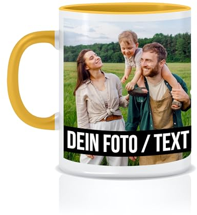 Tasse personalisiert mit eigenem Foto personalisierte Tasse mit Foto Geschenk für Freundin Geschenke Frauen Fototasse bedrucken Muttertagsgeschenk Fototasse Fotogeschenke Kaffeetasse (Gelb)