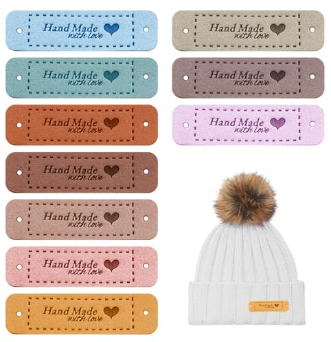 HIOQFR 80 Stück Kunstleder Labels zum Annähen Handmade Label Leder Label für Mützen Kleidung Hand Made Etiketten Handmade Aufnäher Handgemacht Label mit Löchern Labels für Selbstgemachtes Leder