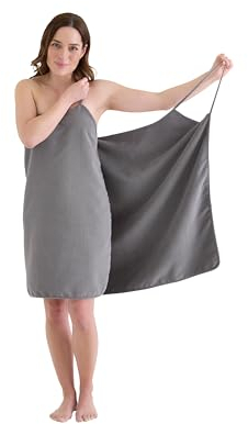 CB Home & Style Handtuchkleid Saunatuch Strandtuch Damen Badetuch mit Trägern (Grau, L/XL - 90x180cm)