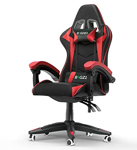 bigzzia Sedia Gaming,Sedia Ufficio Ergonomica con Supporto Lombare Sedia da Gioco in Pelle Pu con Altezza Regolabile(Nessun RGB, Rosso)