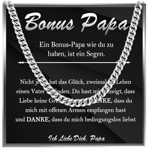 FAOMZQ Geschenke für Bonus Papa, Edelstahlkette Halskette für Bonus Papa Vater, Bonus Papa Geschenke zum Vatertag Geburtstag Weihnachten Ruhestand, Kette Geschenk für Bonus Papa