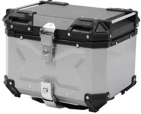 Fabater Motorcycle Top Case, 45L Aluminum Motorcycle Trunk, Universal Motorcycle Tail Box Kit with Quick Release Bottom Plate and Back Cushion for Store Helmet and Luggage (Silver)