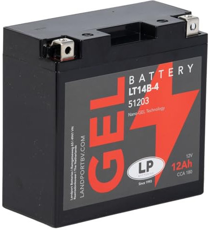 LANDPORT Batterie LT14B-4 Gel 12V 12Ah kompatibel für Yamaha XJR, TDM, MT-01, Piaggio MP3, Peugeot Metropolis, Honda CB, VT, HD Chopper