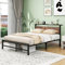 QUCENAK Double Bed Frame with Wood Storage Headboard No Box Spring Needed,Steel Slats Mattress Foundation Square Pipe Design Noise Free Black Double