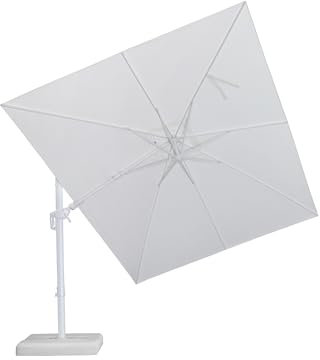 PURPLE LEAF Sonnenschirm 360 cm x 270 cm Rechteckig, Ampelschirm Twist mit Kurbel, Gartenschirm Groß, Weißer Alu Rahmen, 360° Rotation, Beidseitig Axial Schwenken, Weiß