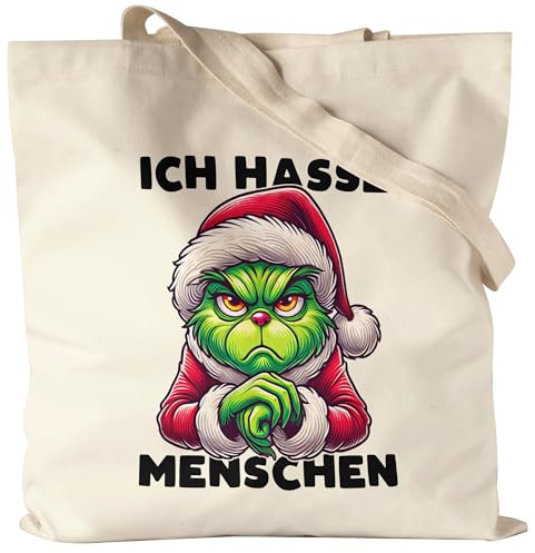 Hey!Print Ich Hasse Menschen Jutebeutel Weihnachtsmuffel Sarkasmus Anti-Weihnachten Geschenkidee