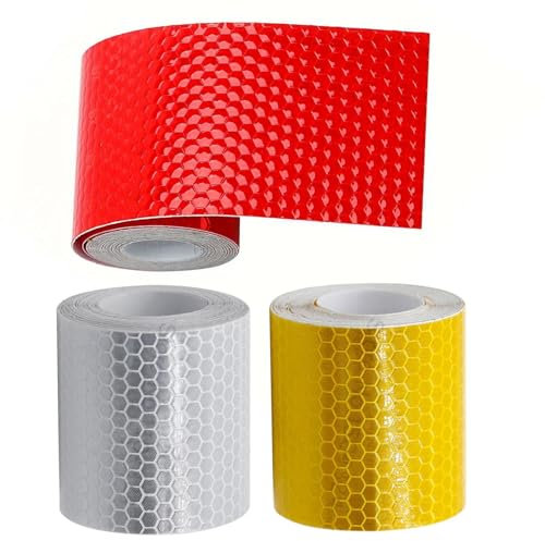 POHOVE 3 Rollen/3m Reflektorband Selbstklebend, Reflektierende Aufkleber, Reflektorband Klebeband, Zuschneidbar Reflektoren Aufkleber, 2,5 cm Breite Sicherheit Warnband für Fahrrad, Fahrzeuge, Autos