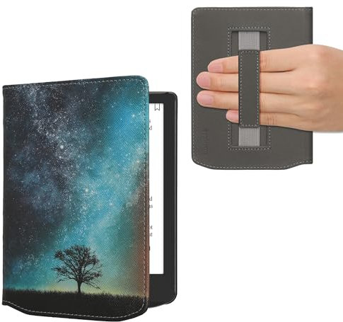 kwmobile Étui Compatible avec Pocketbook Verse/Pro/Color/Vivlio Light/Light HD Coque - Étui à Rabat magnétique Tablette eReader Similicuir avec Sangle - Bleu-Gris-Noir