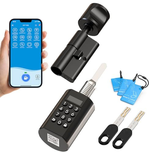 WELOCK PCB74 Cerradura Electronica con Código,Tarjeta RFID y Bluetooth APP,Cerradura inteligente WiFi,Smart Lock IP65,cerraduras inteligentes para puertas cilindro 30/30 de 65-85mm,Fácil de Instalar