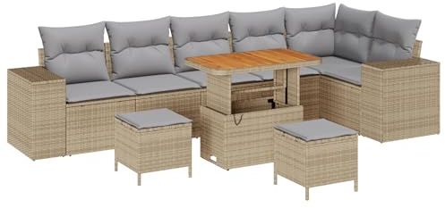 vidaXL Garten-Sofa-Set 9 pcs Beige und Hellgrau 90 x 55 x 71 cm, Garten und Terrasse, modernes modulares Sofa mit verstellbaren Füßen, Lounge-Set für Bequeme Sitzmöglichkeiten