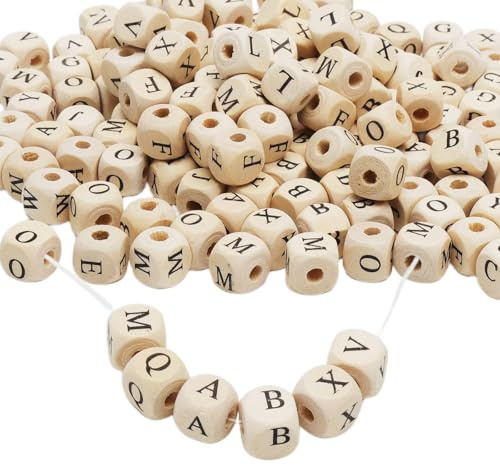 KQDRAVINE 312 Stück Buchstabenperlen a bis z Holzperlen 10mm Holz Perlen Buchstaben Buchstabenwürfel Mini Aletter Beads Eckig Auffädeln für Armbänder Schmuck DIY Herstellung Auffädeln