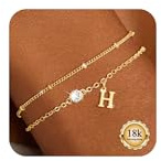 Maynor Armband Damen mit Buchstaben 5A Zirkonia Anhänger,Initialen A-Z 18K Vergoldet Armbänder, Personalisierte Namensarmband Schmuck Geschenk Frauen Mädchen Frau Mama