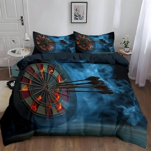 Darts Bettwäsche 135x200 3teilig, Dartscheibe Bettbezug 135x200 cm mit 2 Kissenbezügen Weich 3D Wende Bettwäsche Set Atmungsaktiv Pflegeleicht M/1653