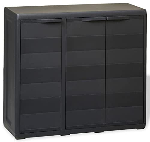 Runheo Armoire de jardin à 2 étages en polypropylène noir 97 x 38 x 87 cm verrouillable pour jardin, terrasse, garage, outils, maison