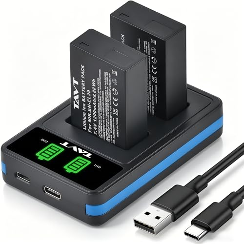 TAVT 2Pcs EN-EL20 EN-EL20a Battery and Charger for Nikon Coolpix P1100, P1000, P950, Coolpix A, 1 AW1, 1 J1, 1 J2, 1 J3, 1 S1, 1 V3 Camera