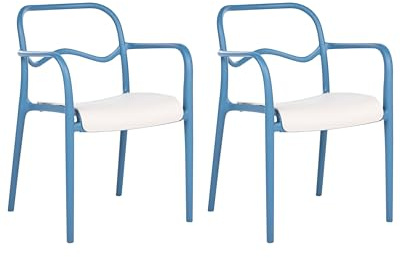 Beliani Gartenstuhl 2er Set Kunststoff blau/beige stapelbar modern Thasos