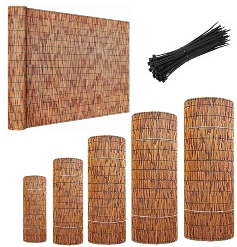 Balkon Sichtschutz Zaun Blickdicht 100/120/130/150/160/180cm Natur Schilfrohrmatte mit Kabelbinder für Doppelstabmattenzaun Gartenzaun Terrasse Wetterfest Windschutz Bambusmatte(H140xL900cm)