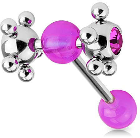 piercing Langue Bouche Roulette Coquine Violet Strass Barre Bouche a Offrir Cadeau