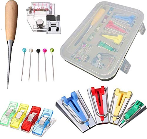 yicbor Schrägbandformer 6 mm 12 mm 18 mm 25 mm Stoff Schrägband Maker mit Binder Fuß Ahle Quilten Clips Pins Kit bias tape maker set