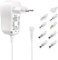 conecto Universal Stecker Netzteil (3V-12V Drehschalter, energiesparend + umweltfreundlich für eine stabilisierte Stromversorgung von Elektrokleingeräten) mit 8 Adaptern, max. 1000mA, weiß